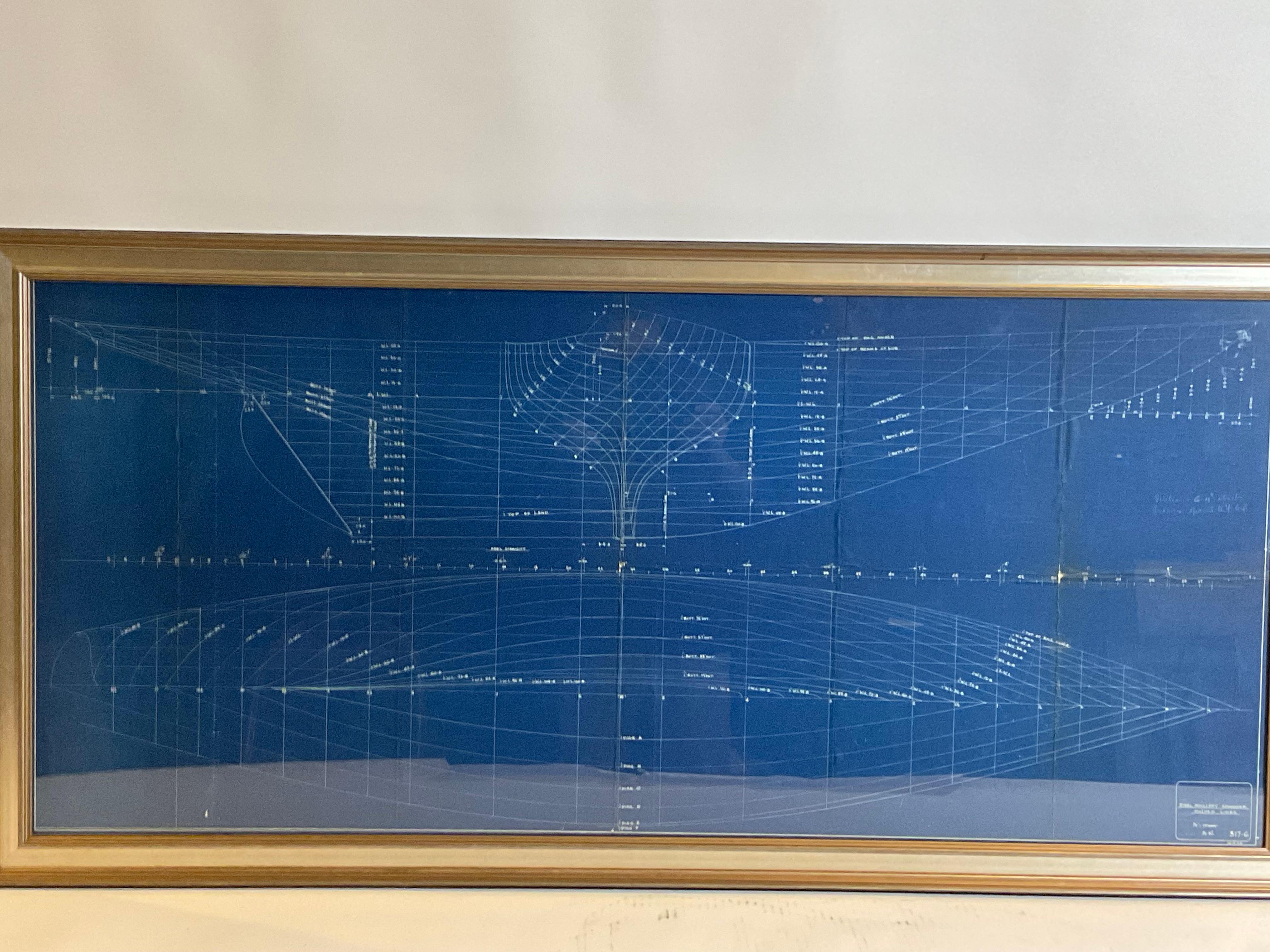 Early 20th Century Steel Auxiliary Schooner Yacht Blueprint For Sale