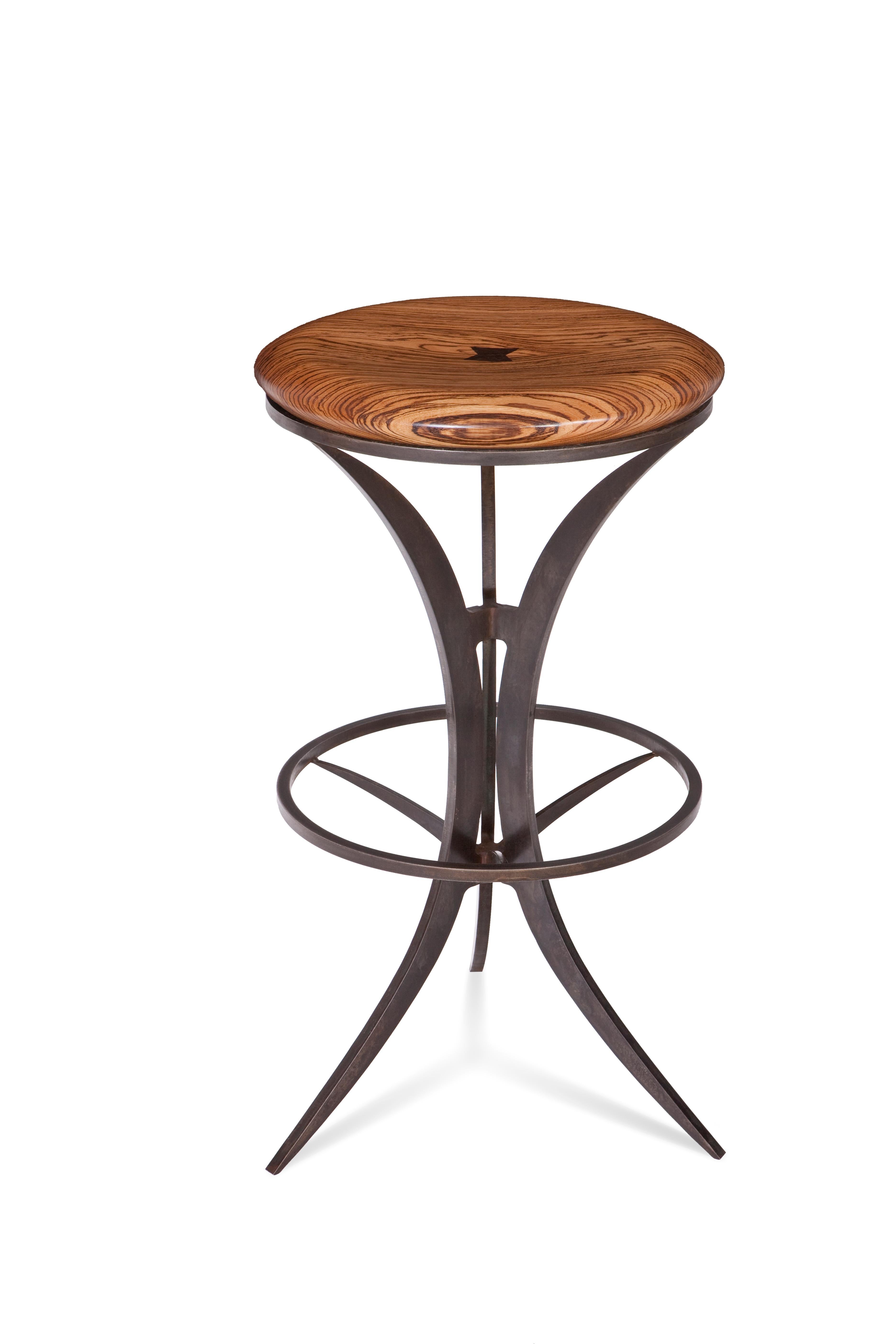 Modern Steel Bar Stool Customizeable with, Textured Glass, Wood or Upholstered Seats For Sale