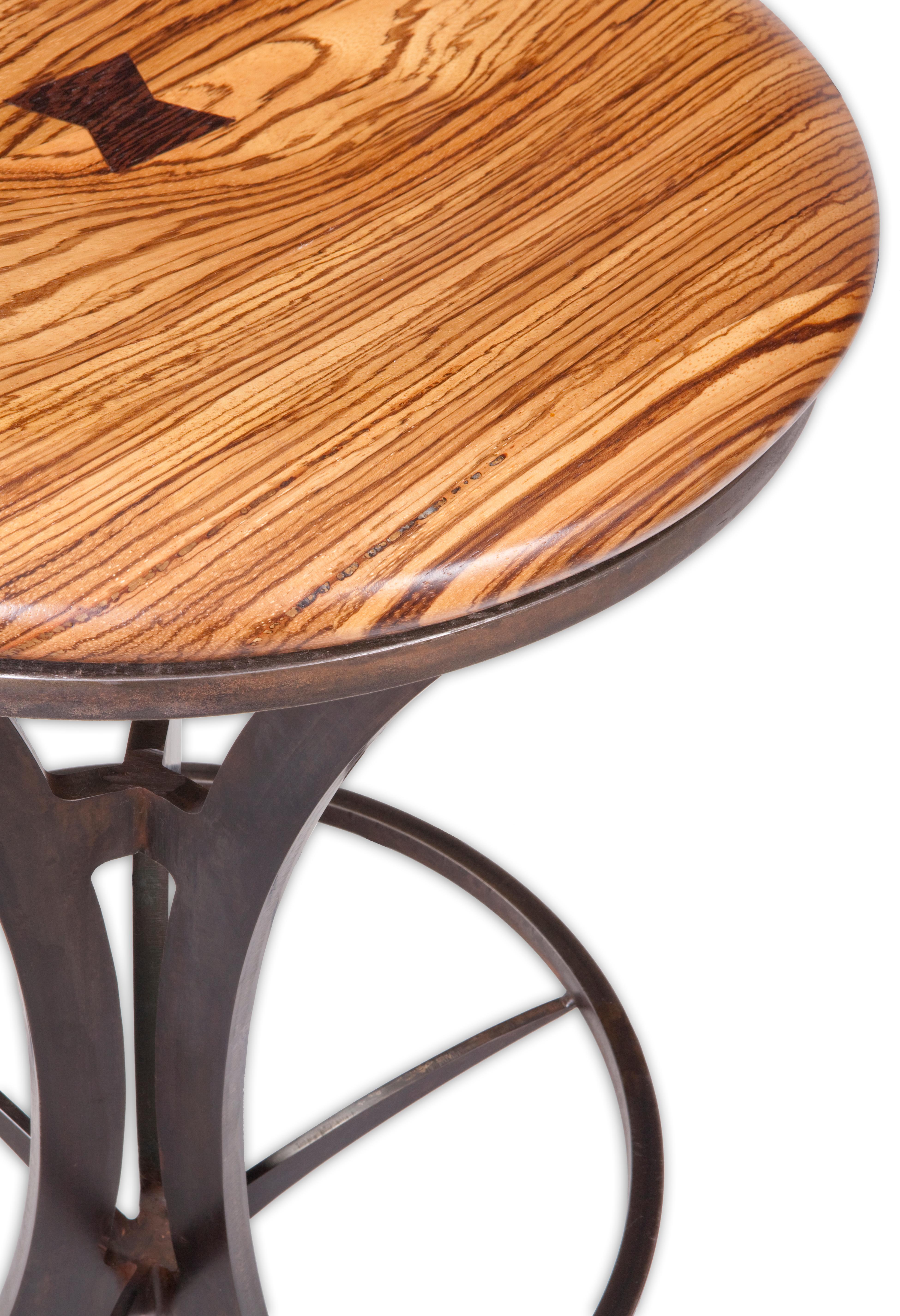 American Steel Bar Stool Customizeable with, Textured Glass, Wood or Upholstered Seats For Sale