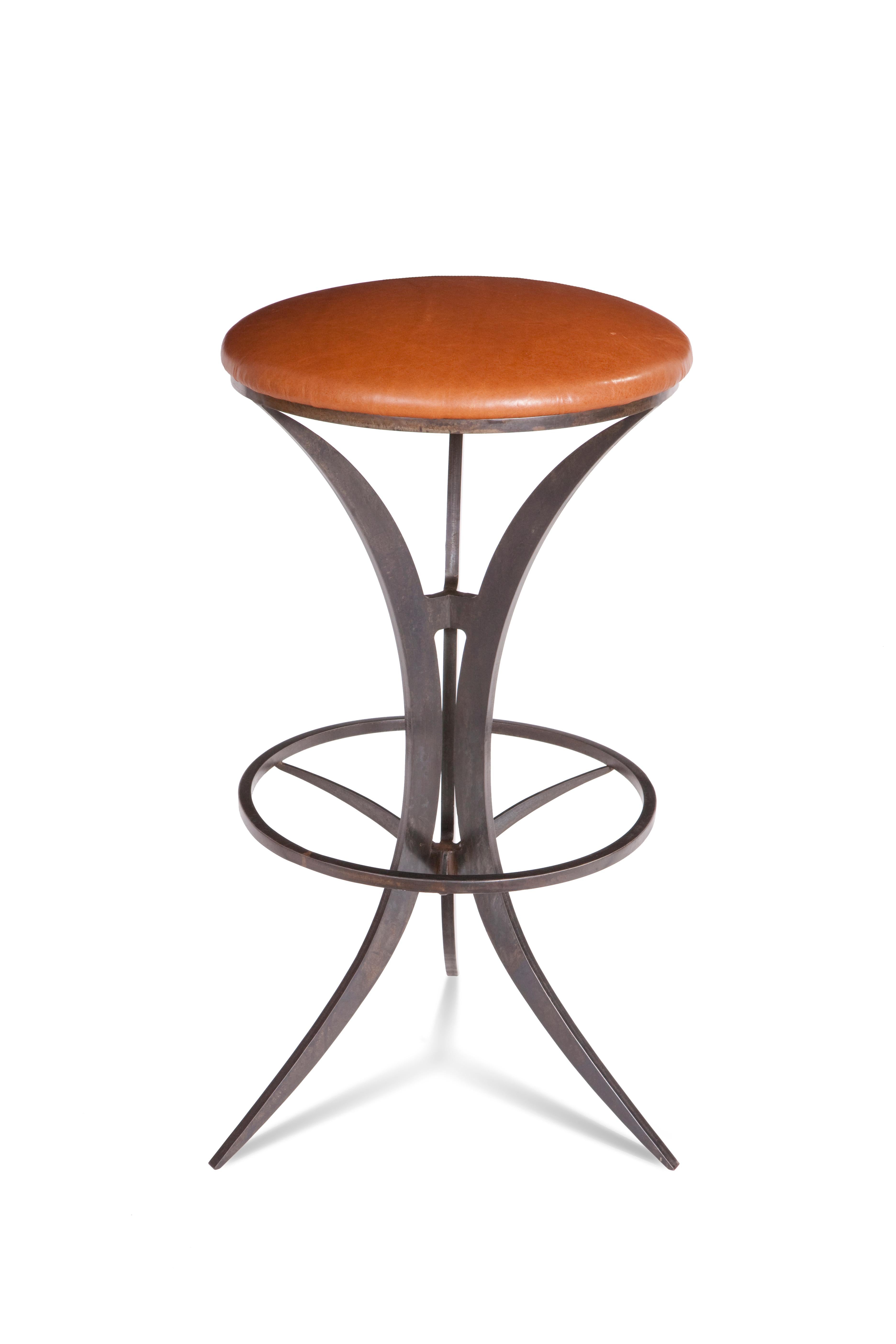 Forged Steel Bar Stool Customizeable with, Textured Glass, Wood or Upholstered Seats For Sale