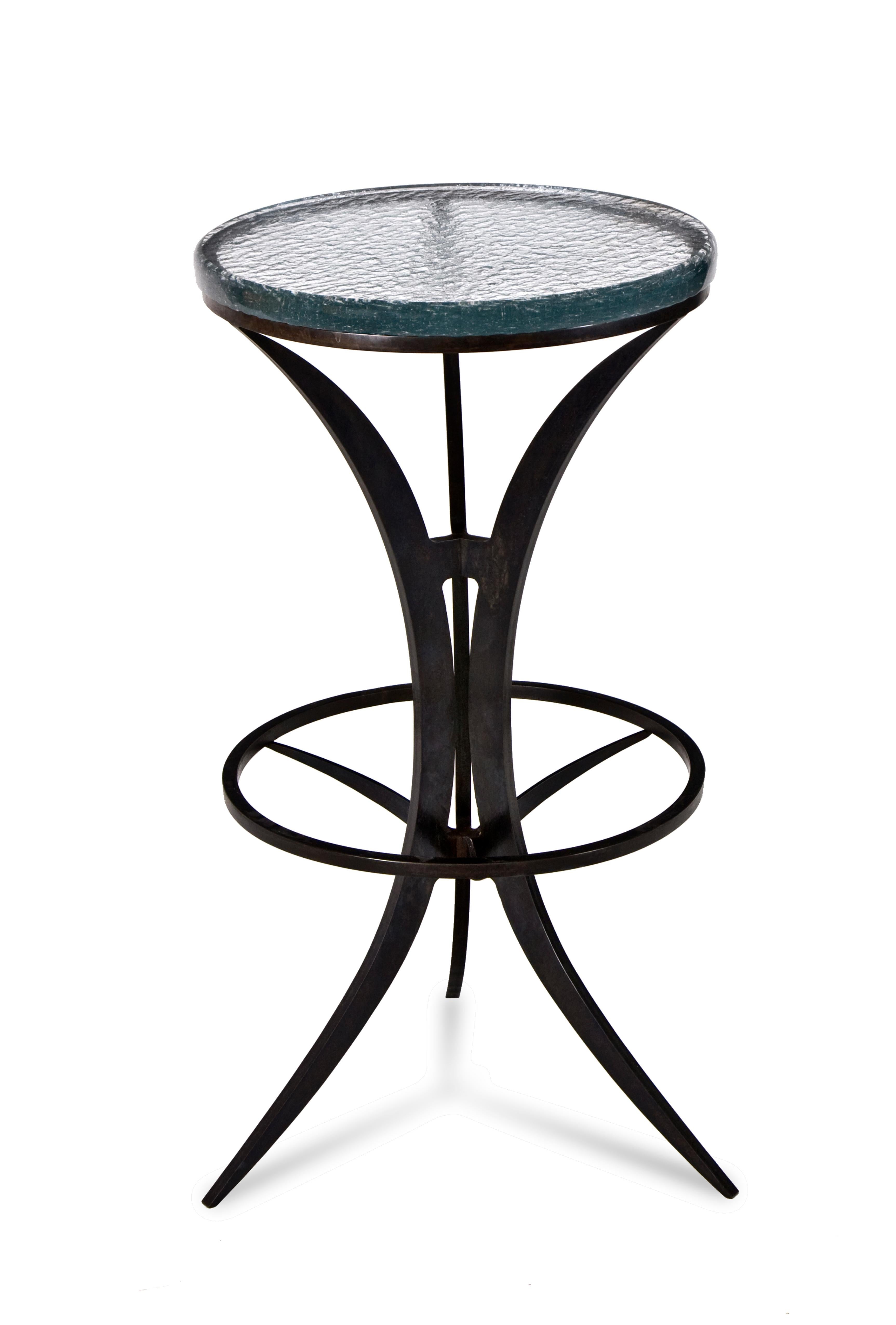 Martini bar stool
Stool as pictured, available now, 25% off. 

New production options:
Stool Options: Silver or Blackened steel base
Seat options: Upholstered, glass or wood

  