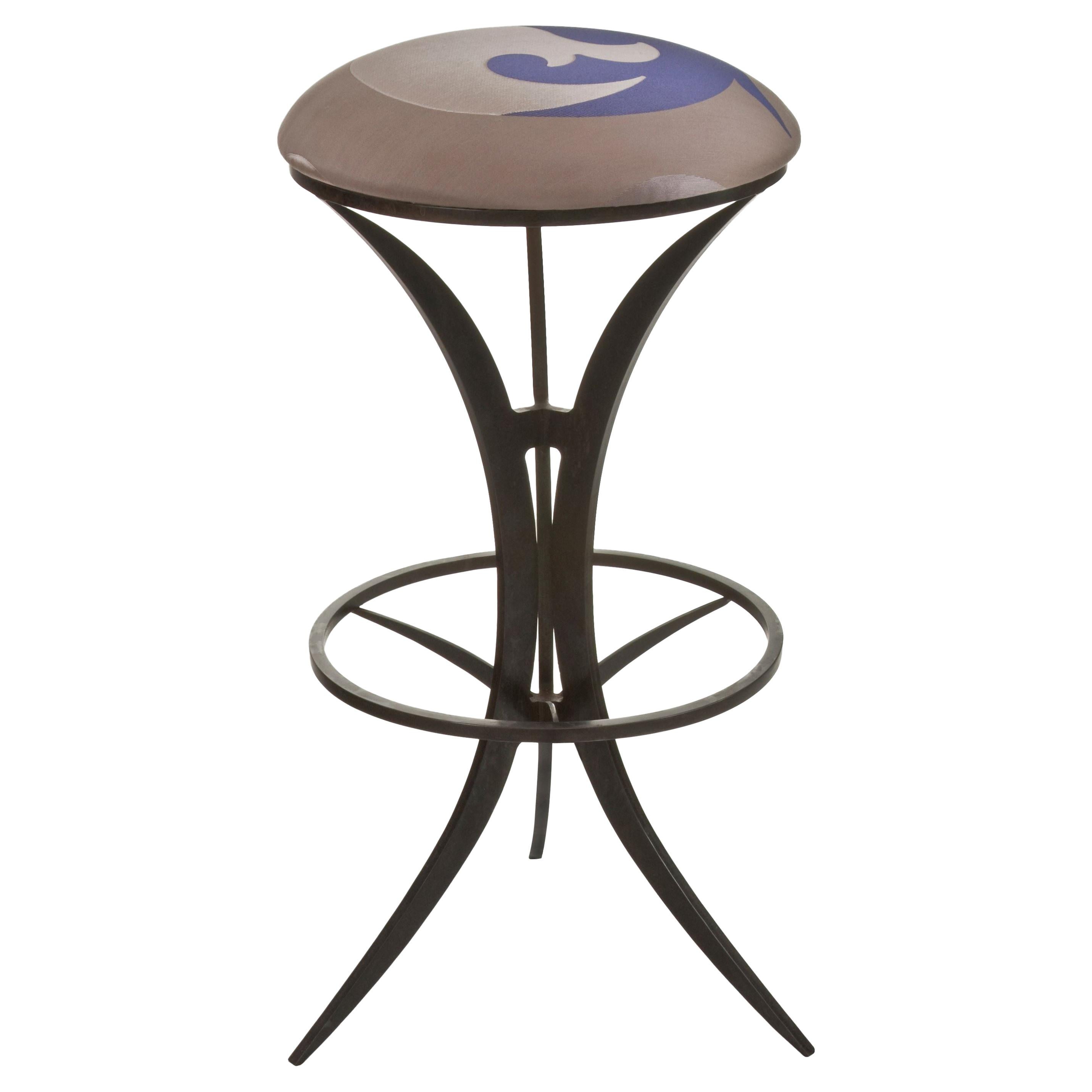 Steel Bar Stool Customizeable with, Textured Glass, Wood or Upholstered Seats For Sale