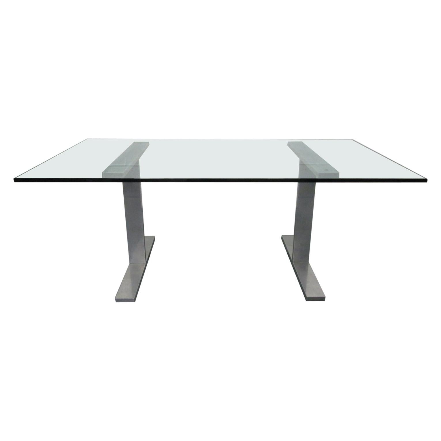 Steel Base and Glass Top Table or Desk