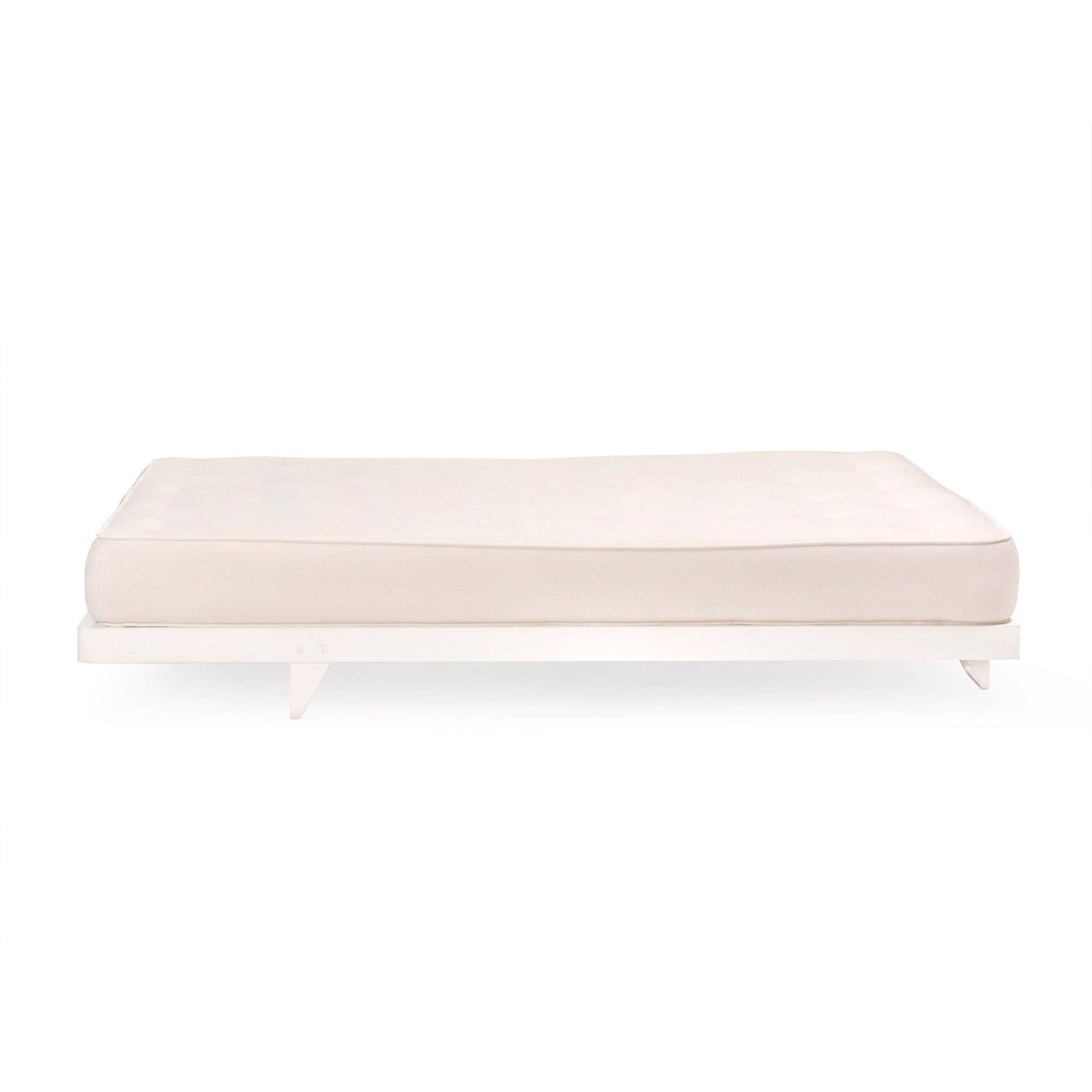 Handcrafted studio-made custom steel bed platform, painted white with a perforated steel top. (Queen)