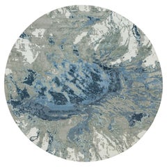 Steel Blue Abstract Galaxy Wool and Silk Hand Knotted Round Rug 11'10" x 11'10"