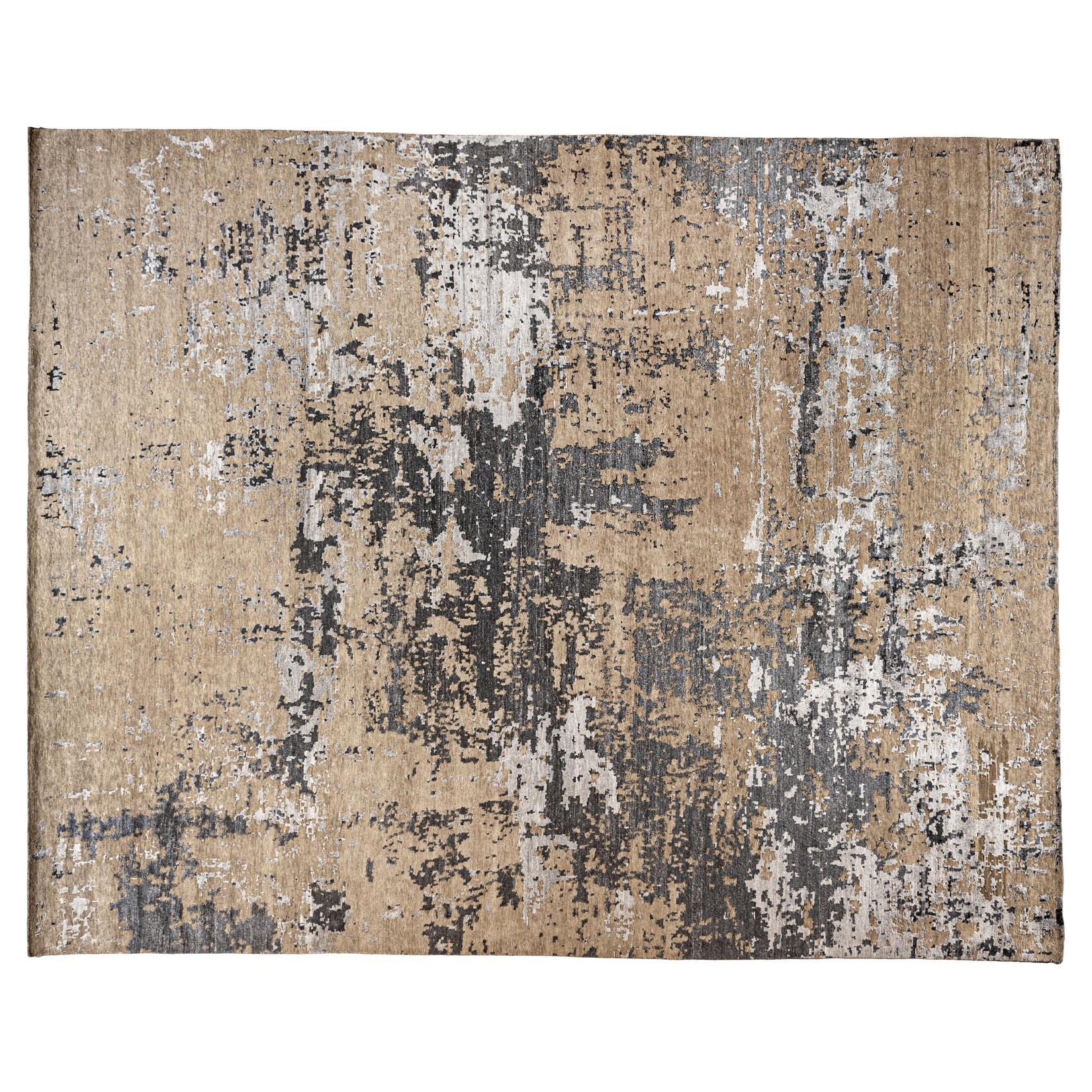 Steel Blue and Beige Abstract Area Rug For Sale