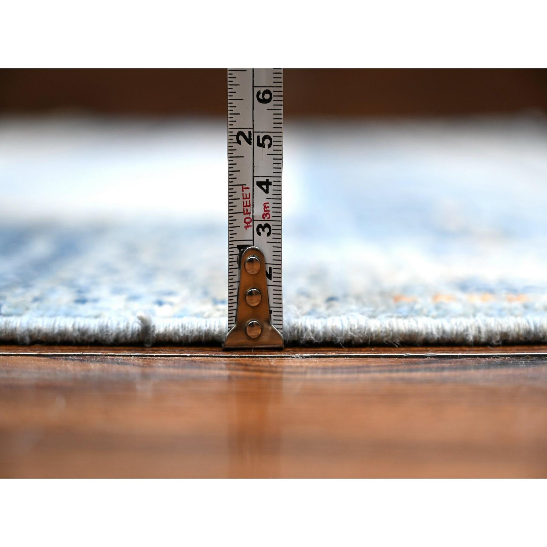 Handgeknüpfter orientalischer Teppich aus reiner Wolle in Stahlblau mit feinem Kashkuli Gabbeh 8'3