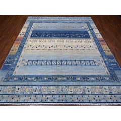 Steel Blue Fine Kashkuli Gabbeh Hand Knotted Pure Wool Oriental Rug 8'3" x 9'6"