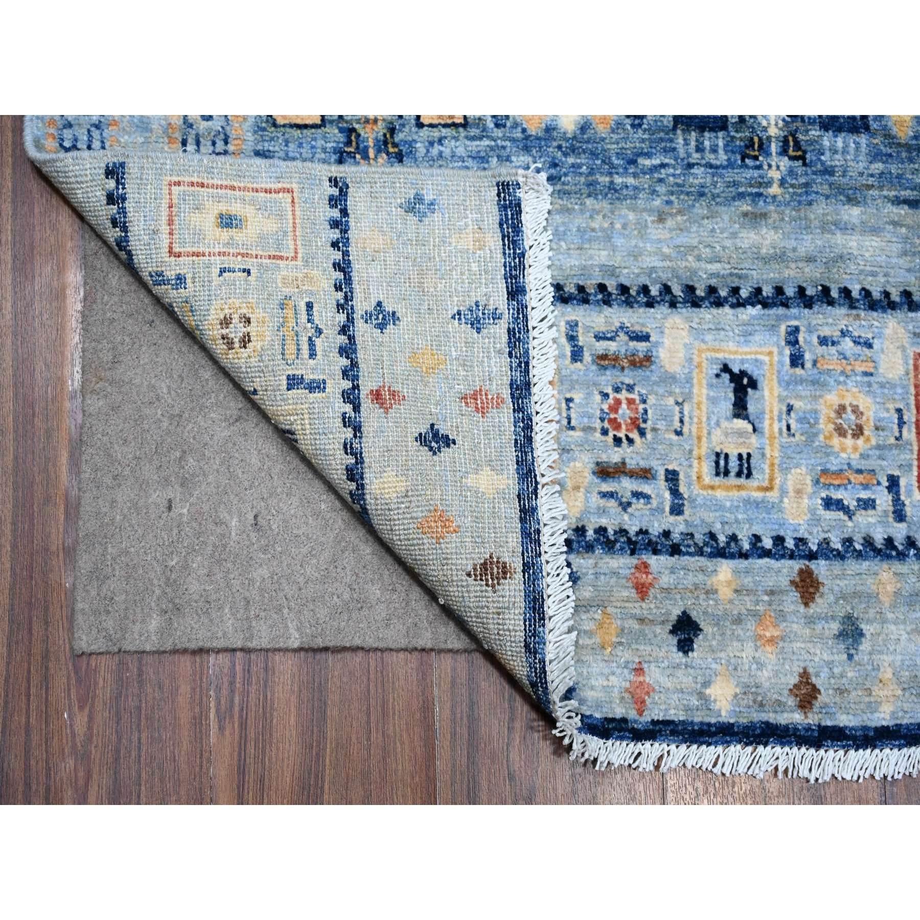Handgeknüpfter orientalischer Teppich aus reiner Wolle in Stahlblau mit feinem Kashkuli Gabbeh 8'3