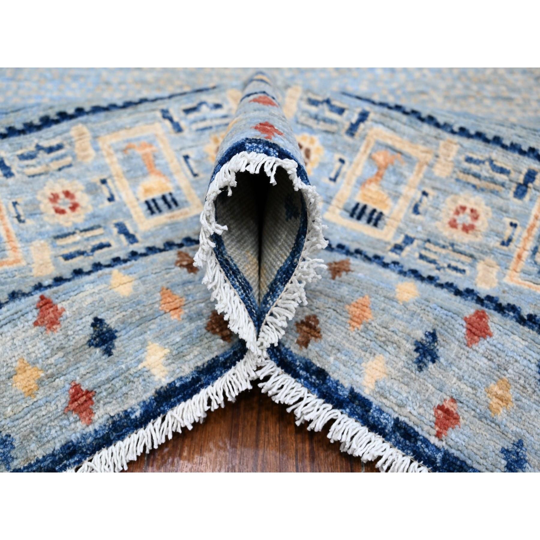 Handgeknüpfter orientalischer Teppich aus reiner Wolle in Stahlblau mit feinem Kashkuli Gabbeh 8'3