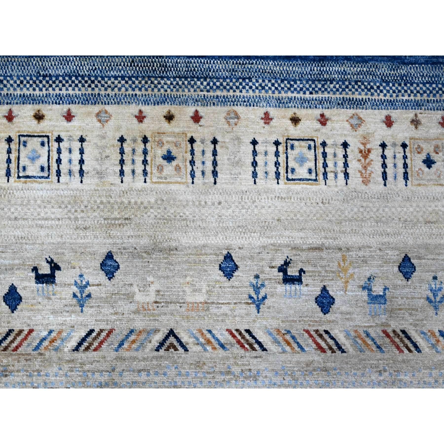 Handgeknüpfter orientalischer Teppich aus reiner Wolle in Stahlblau mit feinem Kashkuli Gabbeh 8'3