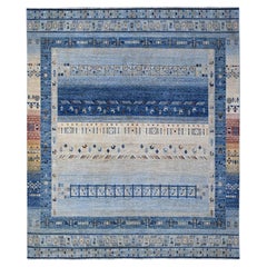 Handgeknüpfter orientalischer Teppich aus reiner Wolle in Stahlblau mit feinem Kashkuli Gabbeh 8'3" x 9'6"