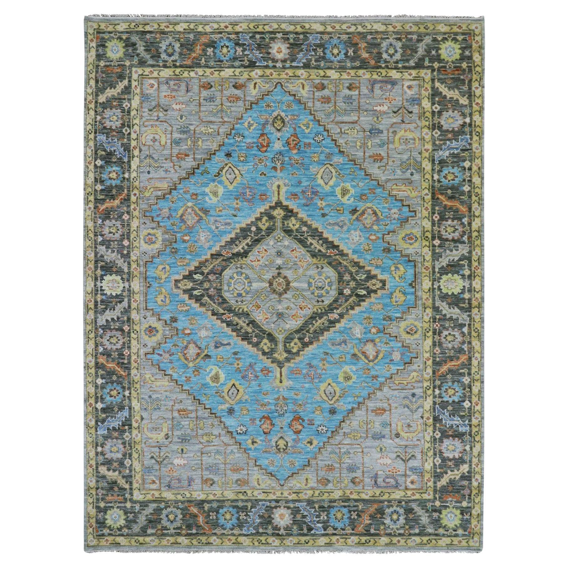 Steel Blue Hand Knotted 100% Wool Heriz with Bakshaish Design Rug 9'3"x12'5"