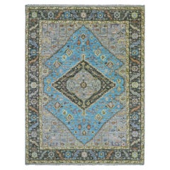 Steel Blue Hand Knotted 100% Wool Heriz with Bakshaish Design Rug 9'3"x12'5"