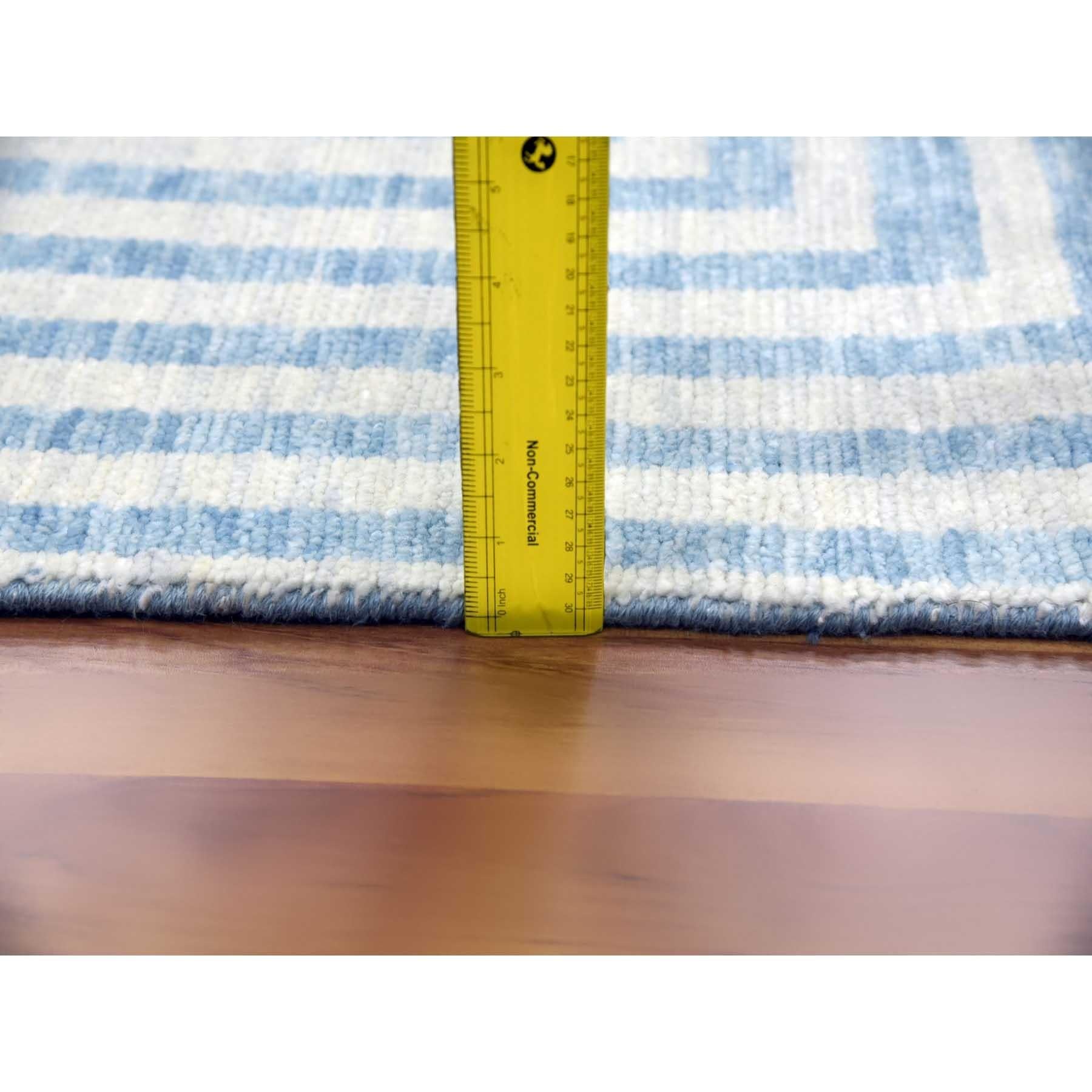 Steel Blue Hand Knotted Geometric Art Deco Collection Pure Wool Rug 9'0