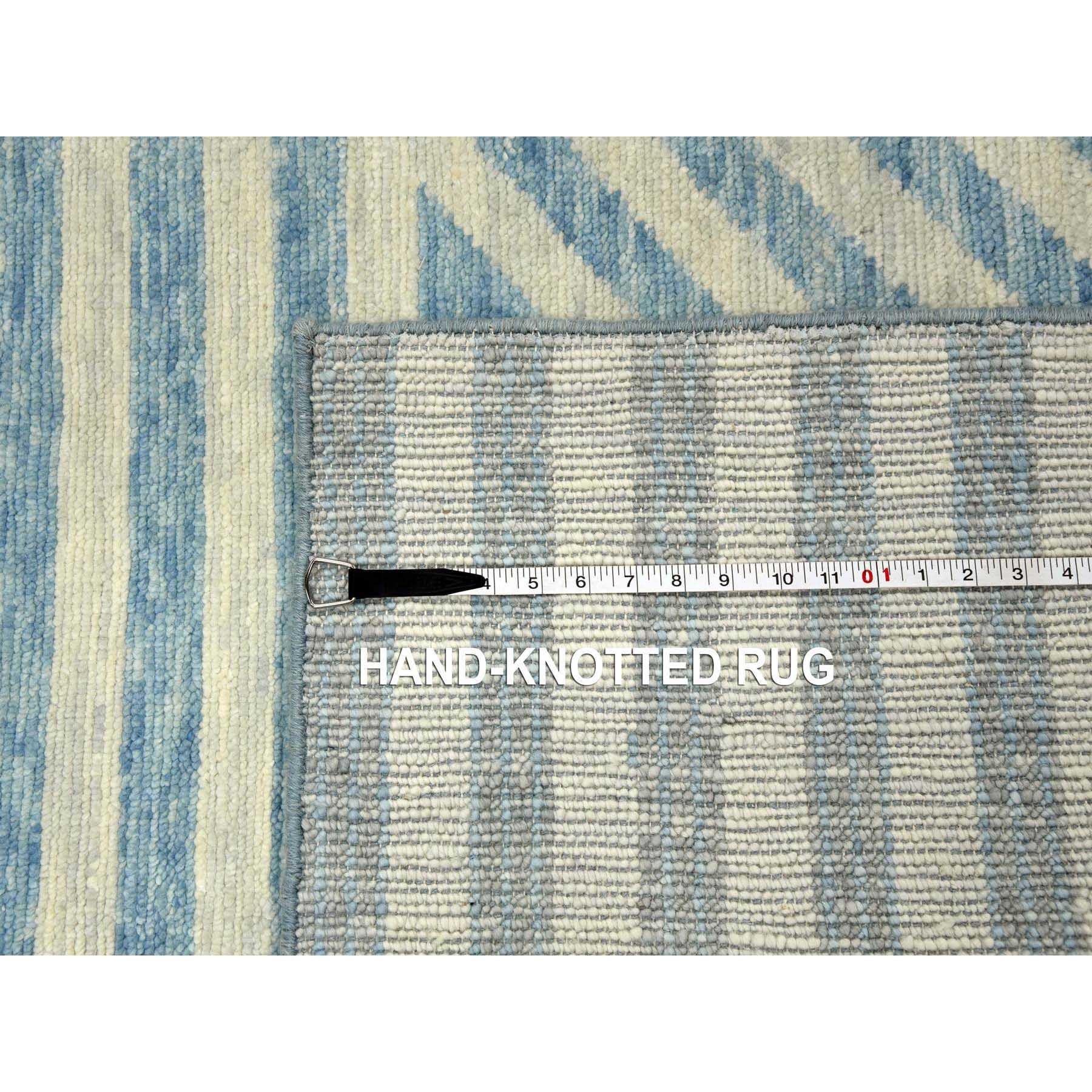 Steel Blue Hand Knotted Geometric Art Deco Collection Pure Wool Rug 9'0