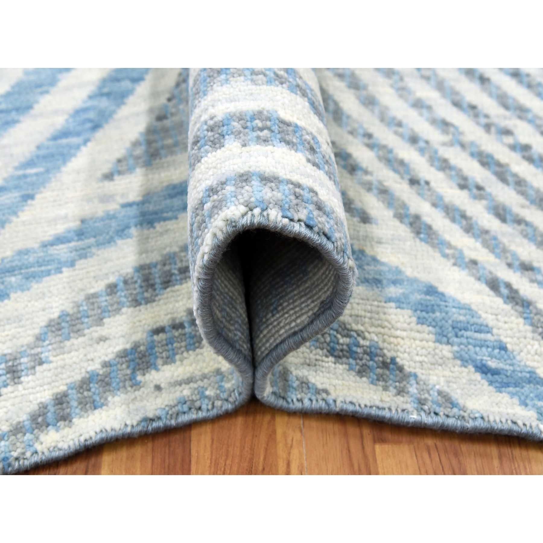 Steel Blue Hand Knotted Geometric Art Deco Collection Pure Wool Rug 9'0