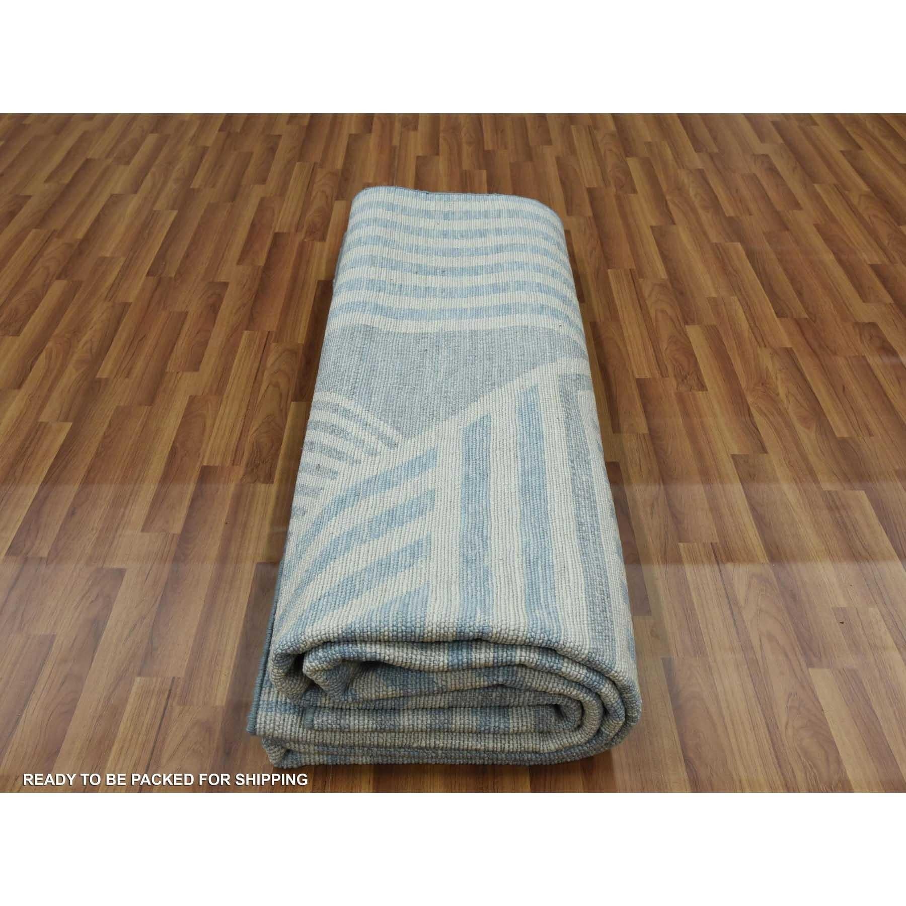 Steel Blue Hand Knotted Geometric Art Deco Collection Pure Wool Rug 9'0