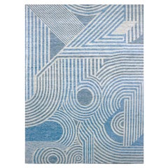 Bleu acier Noué à la main Géométrique Art Deco Collection Rug Pure Laine 9'0" x 12'0"