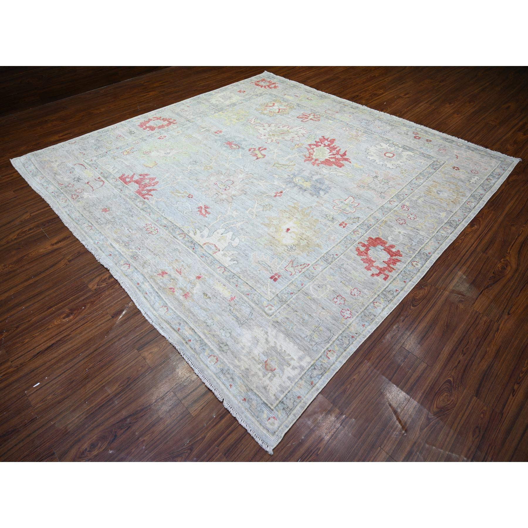 Azul Acero Alfombra Oriental Anudada a Mano de Pura Lana Angora Afgana Oushak 9'10