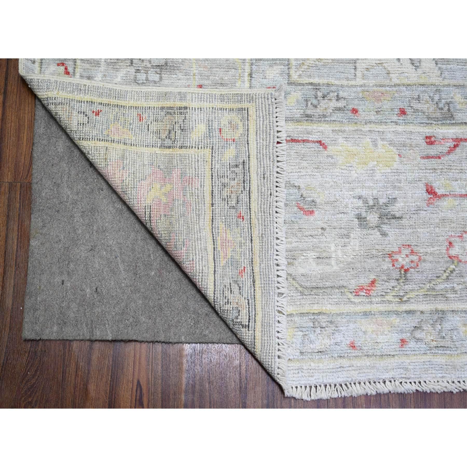 Azul Acero Alfombra Oriental Anudada a Mano de Pura Lana Angora Afgana Oushak 9'10