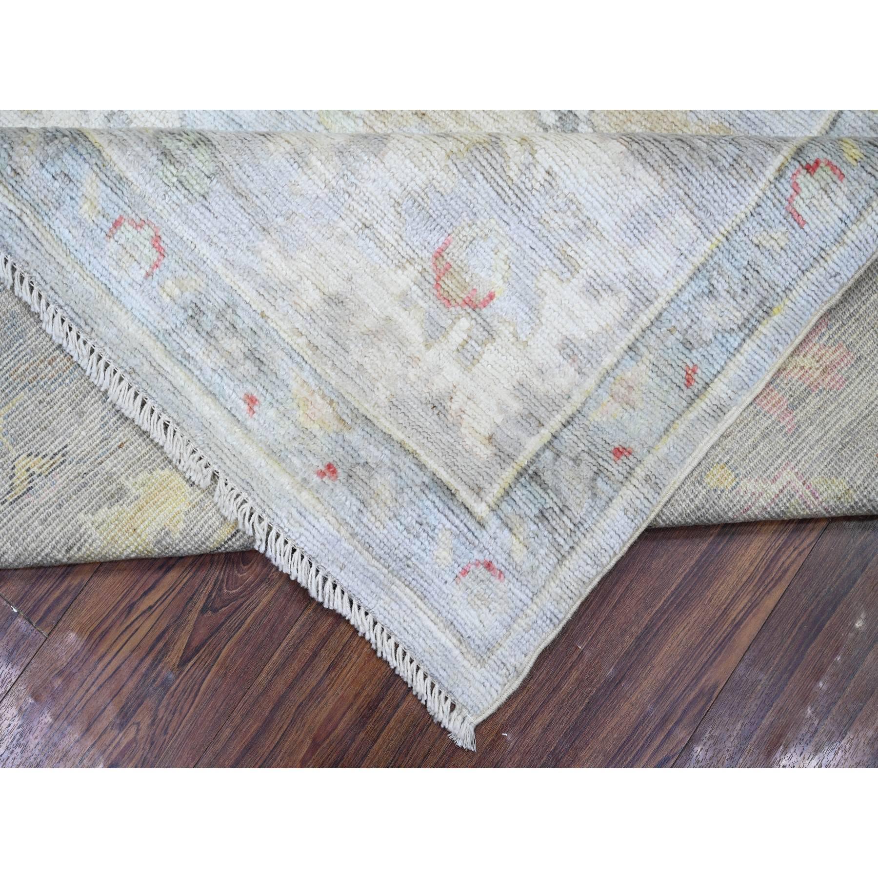 Azul Acero Alfombra Oriental Anudada a Mano de Pura Lana Angora Afgana Oushak 9'10