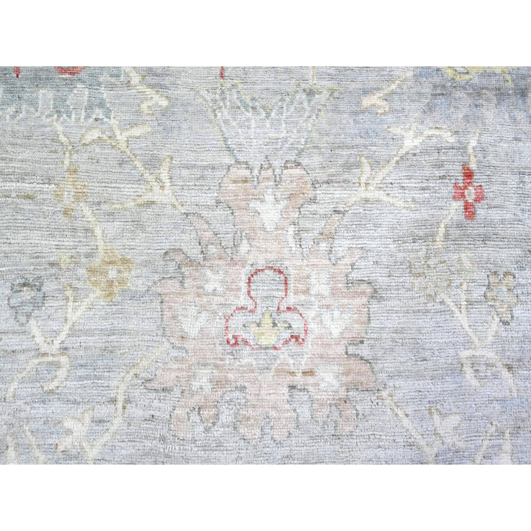 Azul Acero Alfombra Oriental Anudada a Mano de Pura Lana Angora Afgana Oushak 9'10