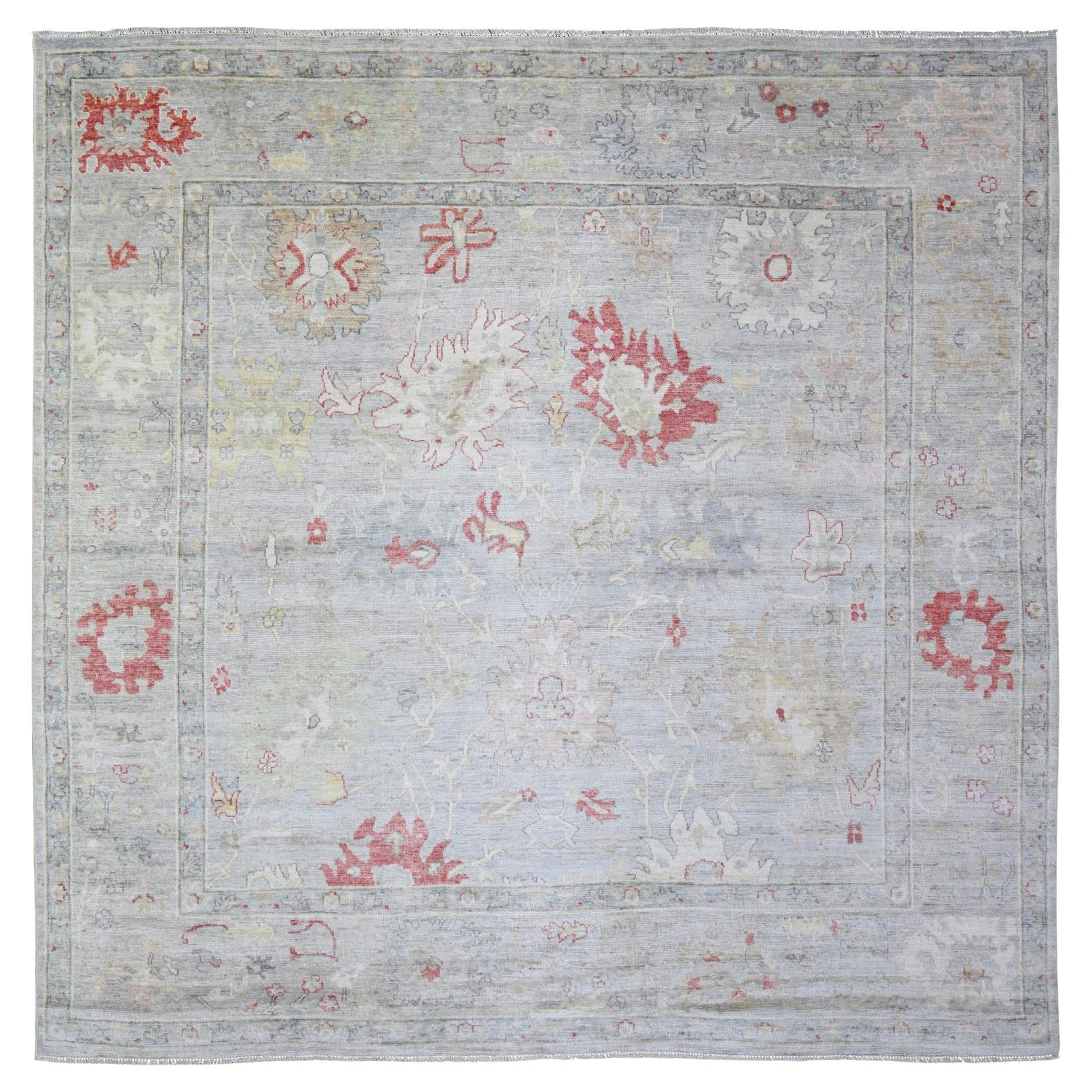 Steel Blue Hand Knotted Pure Wool Afghan Angora Oushak Oriental Rug 9'10" x 9'8"
