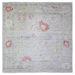 Azul Acero Alfombra Oriental Anudada a Mano de Pura Lana Angora Afgana Oushak 9'10" x 9'8