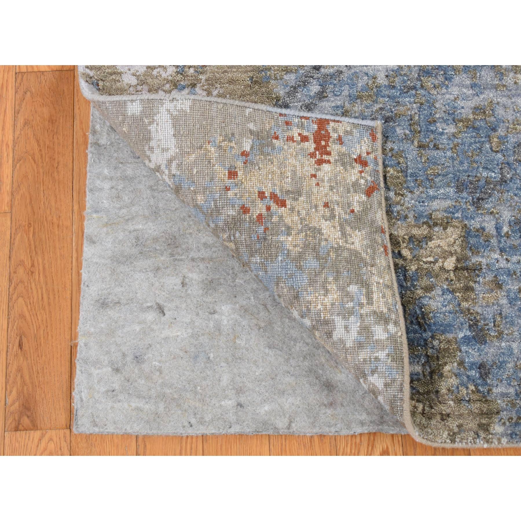 Handgeknüpfter orientalischer Teppich aus 100 % Wolle in Stahlblau mit abstraktem Galaxy-Design (Indisch) im Angebot