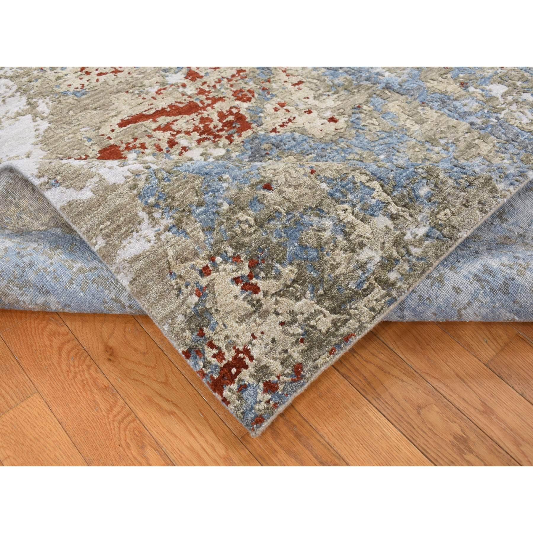 Handgeknüpfter orientalischer Teppich aus 100 % Wolle in Stahlblau mit abstraktem Galaxy-Design im Zustand „Neu“ im Angebot in Carlstadt, NJ