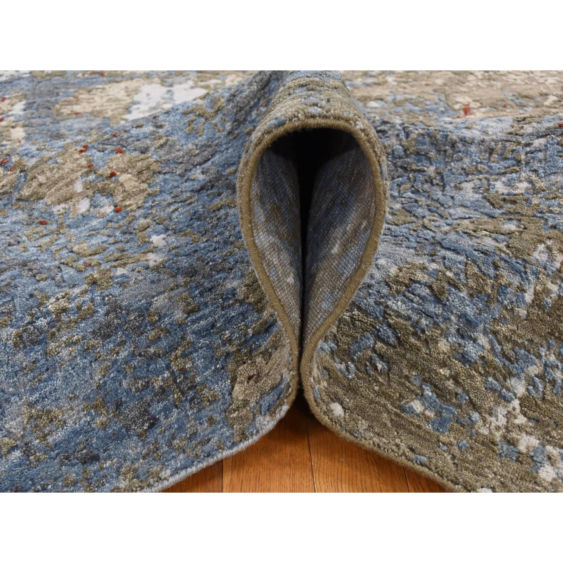 Handgeknüpfter orientalischer Teppich aus 100 % Wolle in Stahlblau mit abstraktem Galaxy-Design (21. Jahrhundert und zeitgenössisch) im Angebot