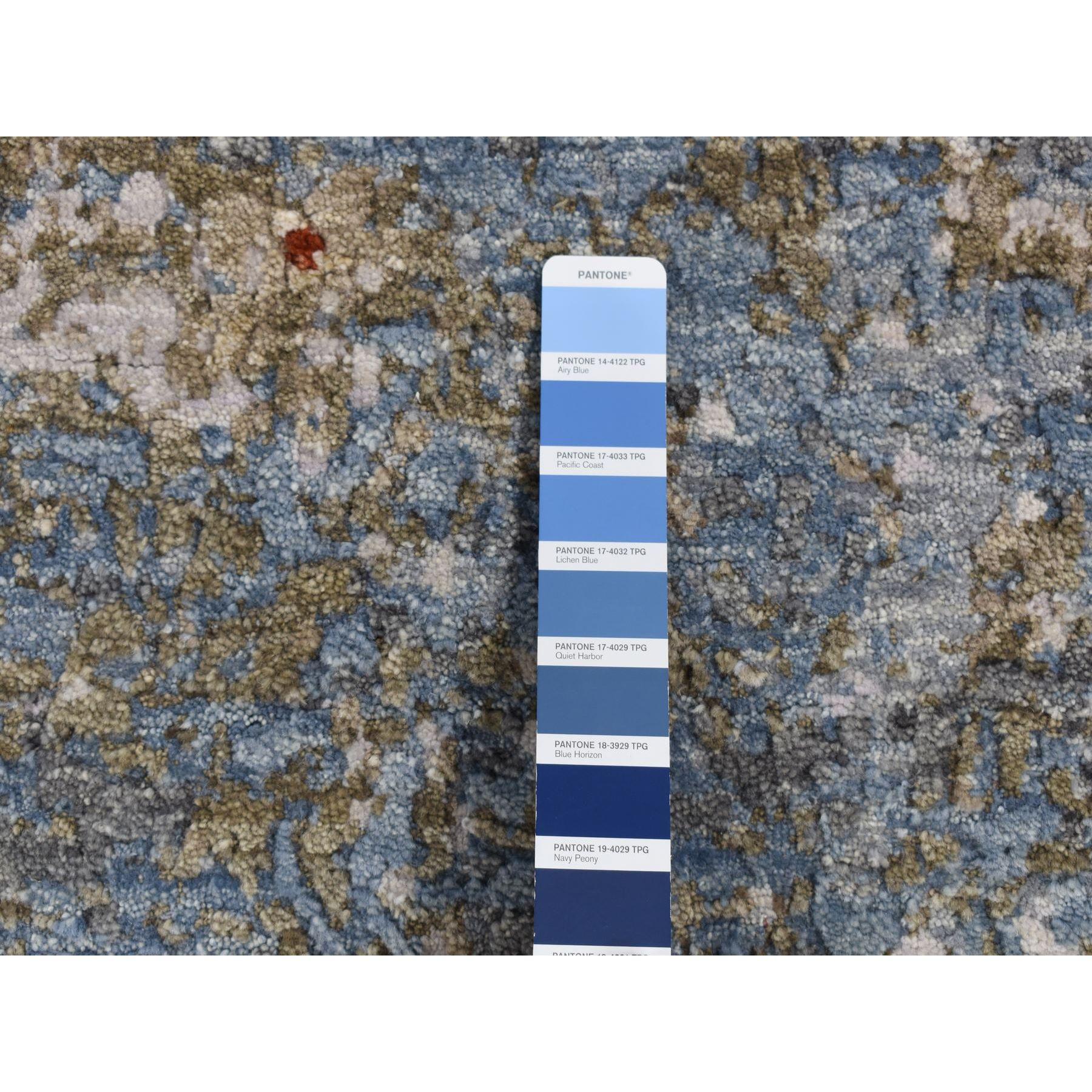 Handgeknüpfter orientalischer Teppich aus 100 % Wolle in Stahlblau mit abstraktem Galaxy-Design im Angebot 1