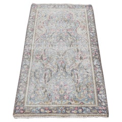 Steel Blue Vintage Persian Kerman Hand Knotted Rustic Pure Wool Rug 1'10"x3'8"