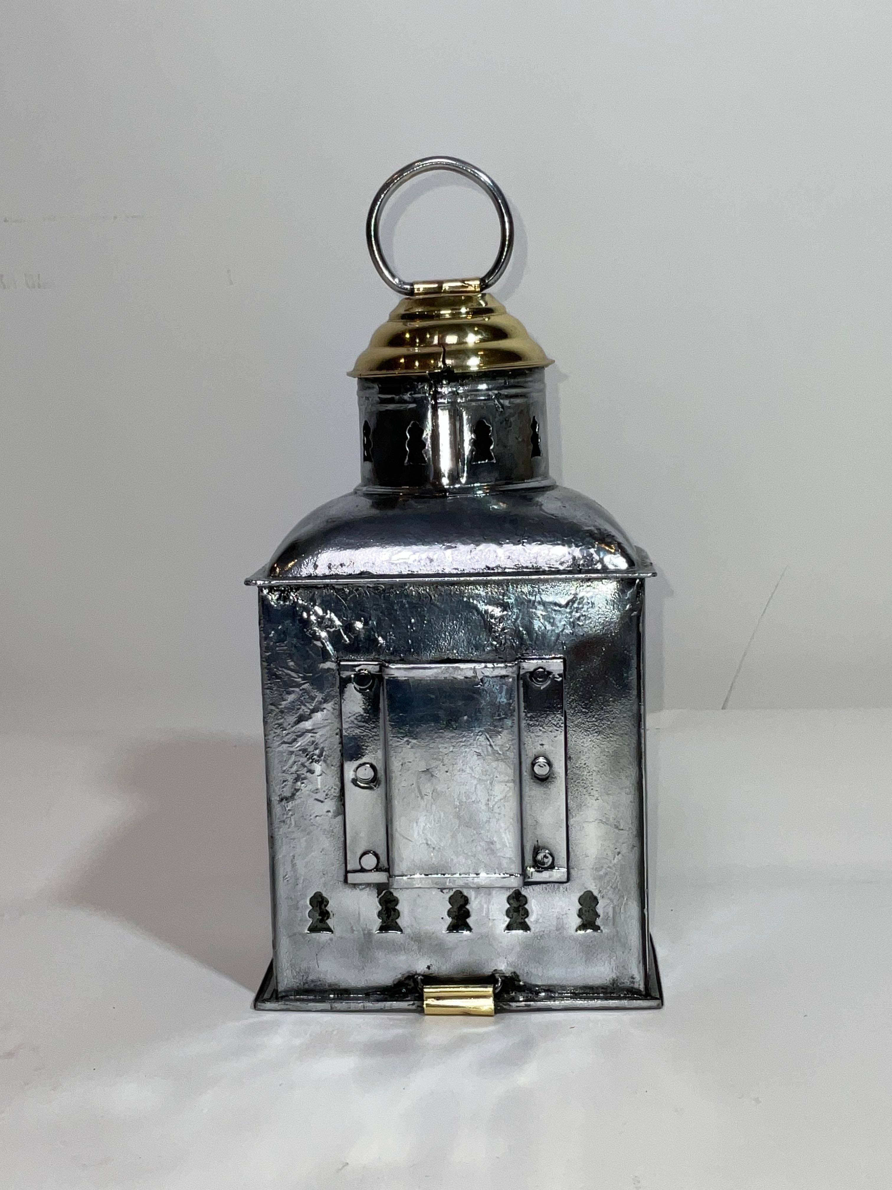 Mid-20th Century Steel Boat Lantern with Brass Top For Sale