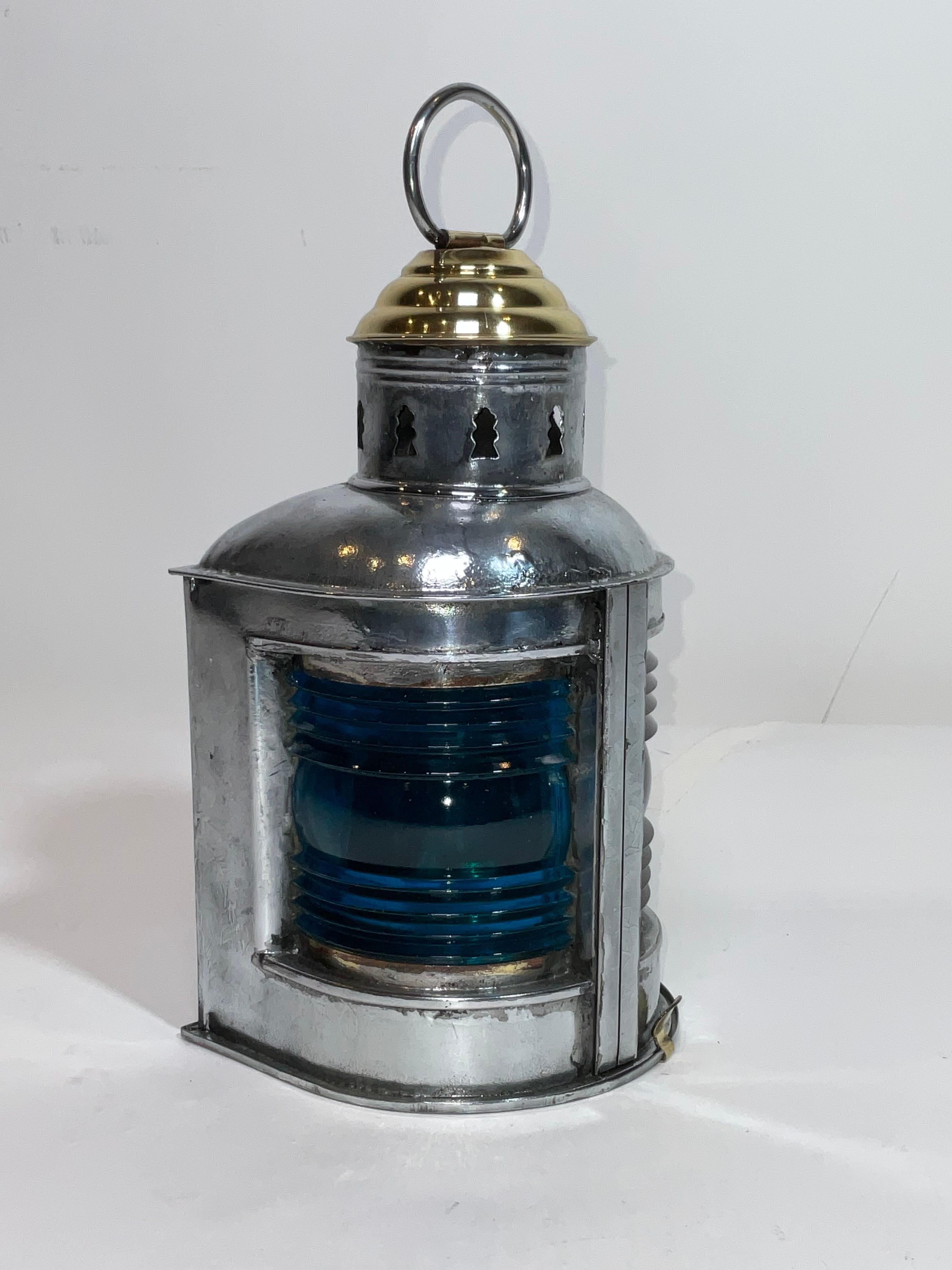 Steel Boat Lantern with Brass Top For Sale 1