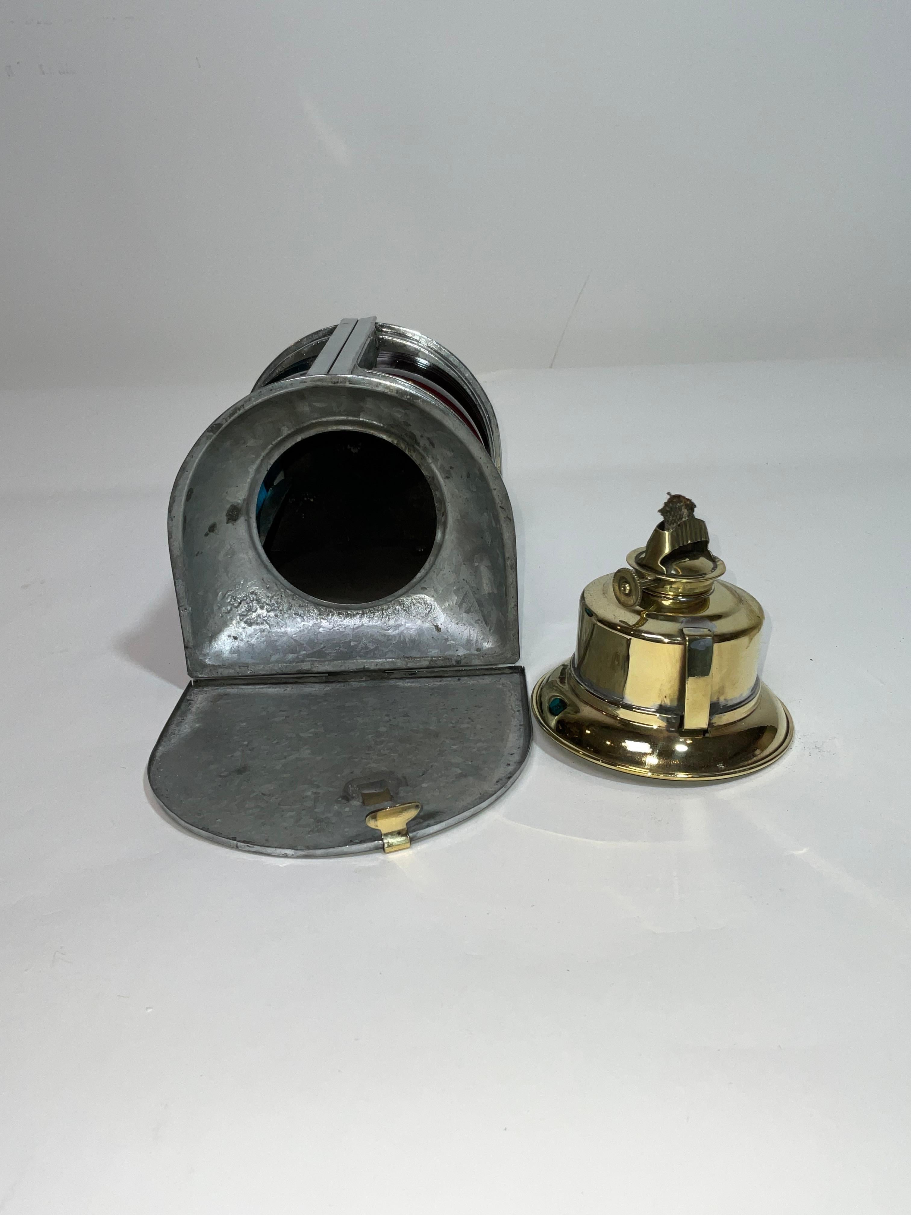 Steel Boat Lantern with Brass Top For Sale 2