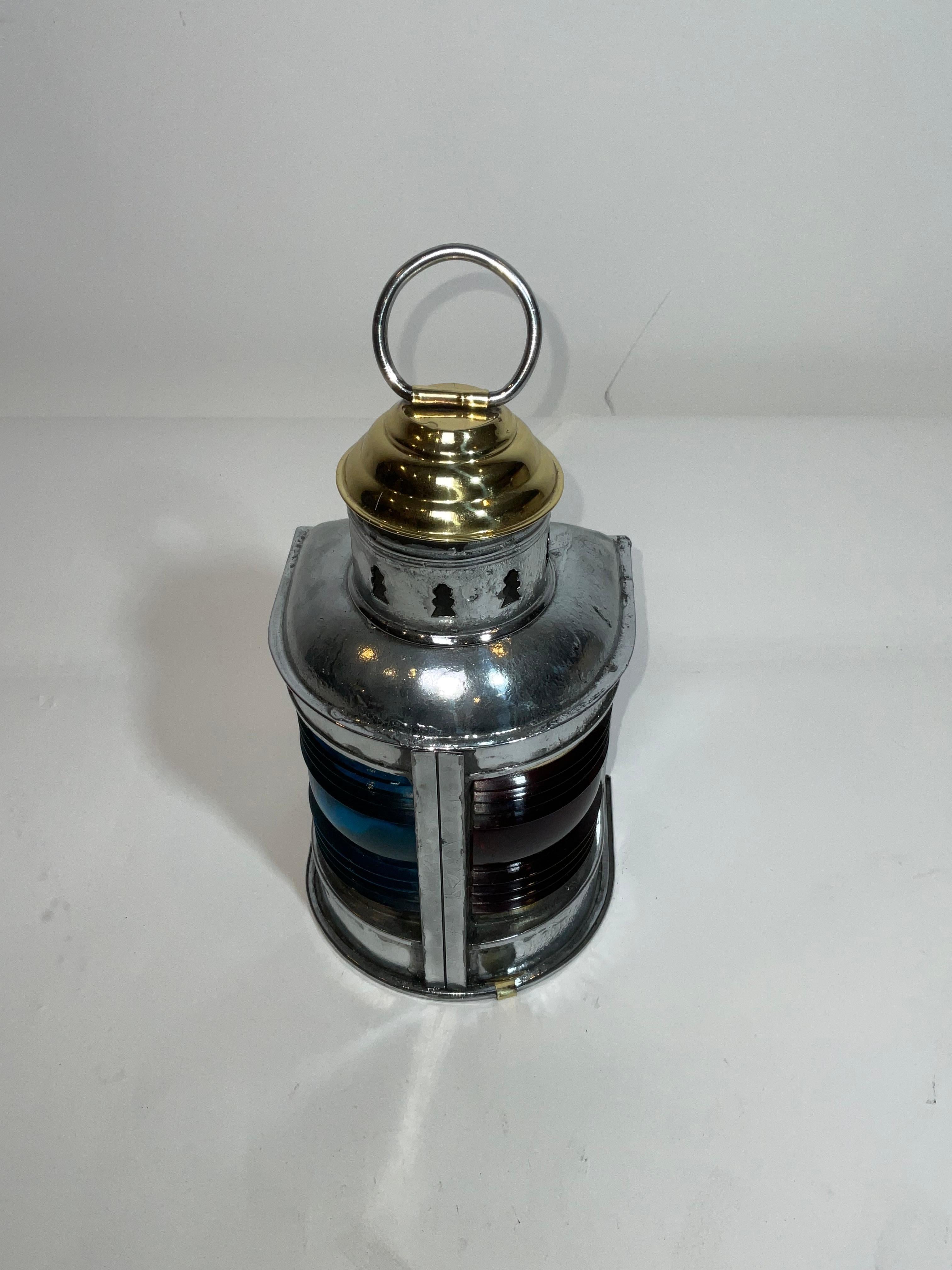 Steel Boat Lantern with Brass Top For Sale 3