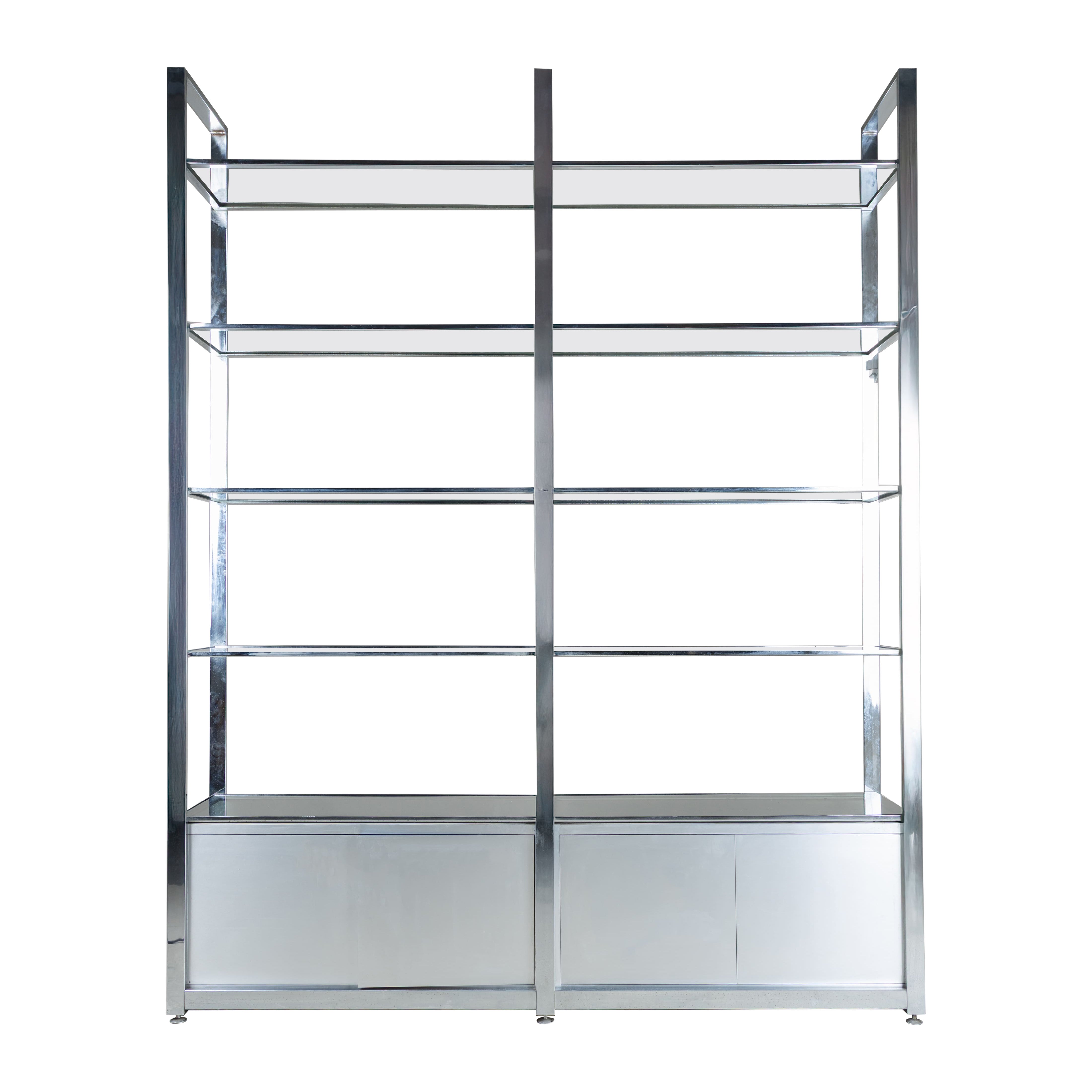 Steel bookcase and glass shelves, 1970