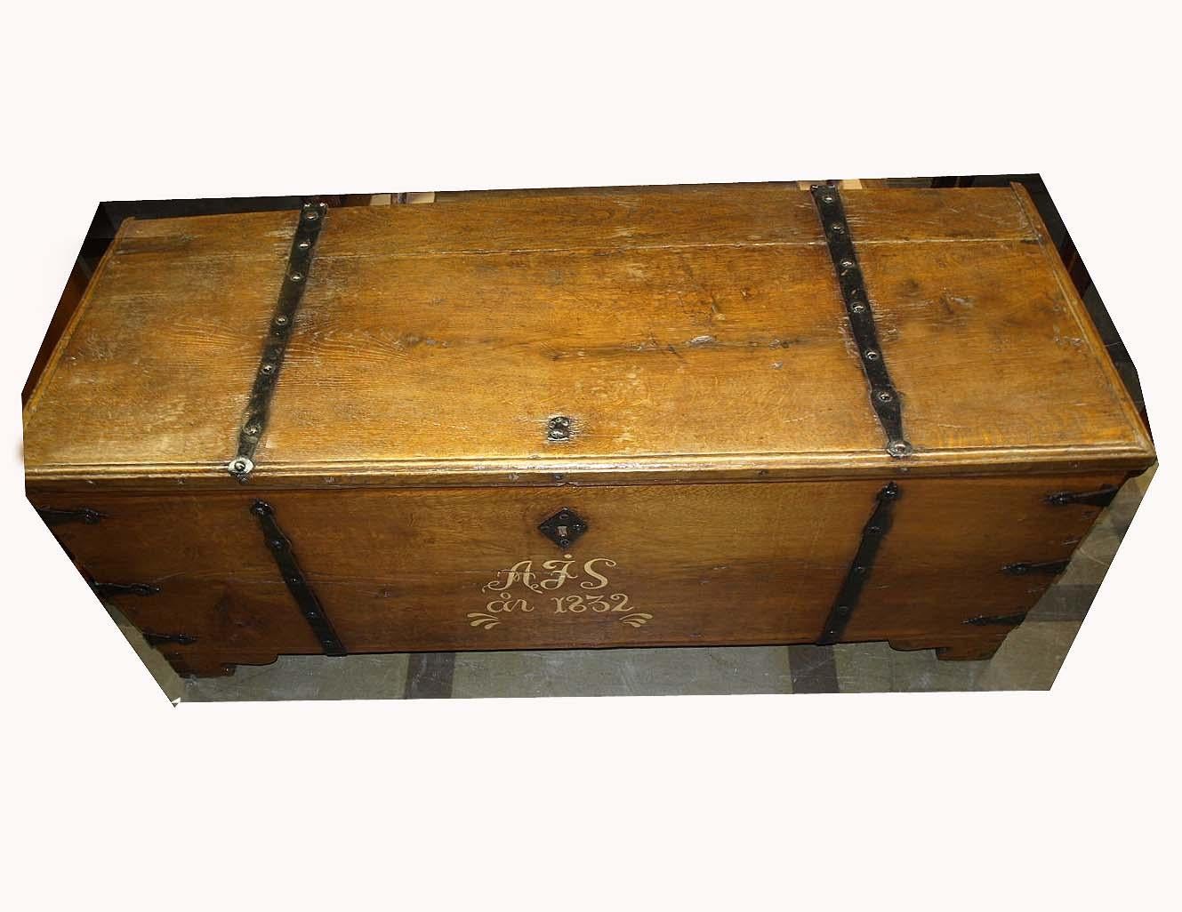 Mid-19th Century Steel Bound Oak Blanket Chest For Sale