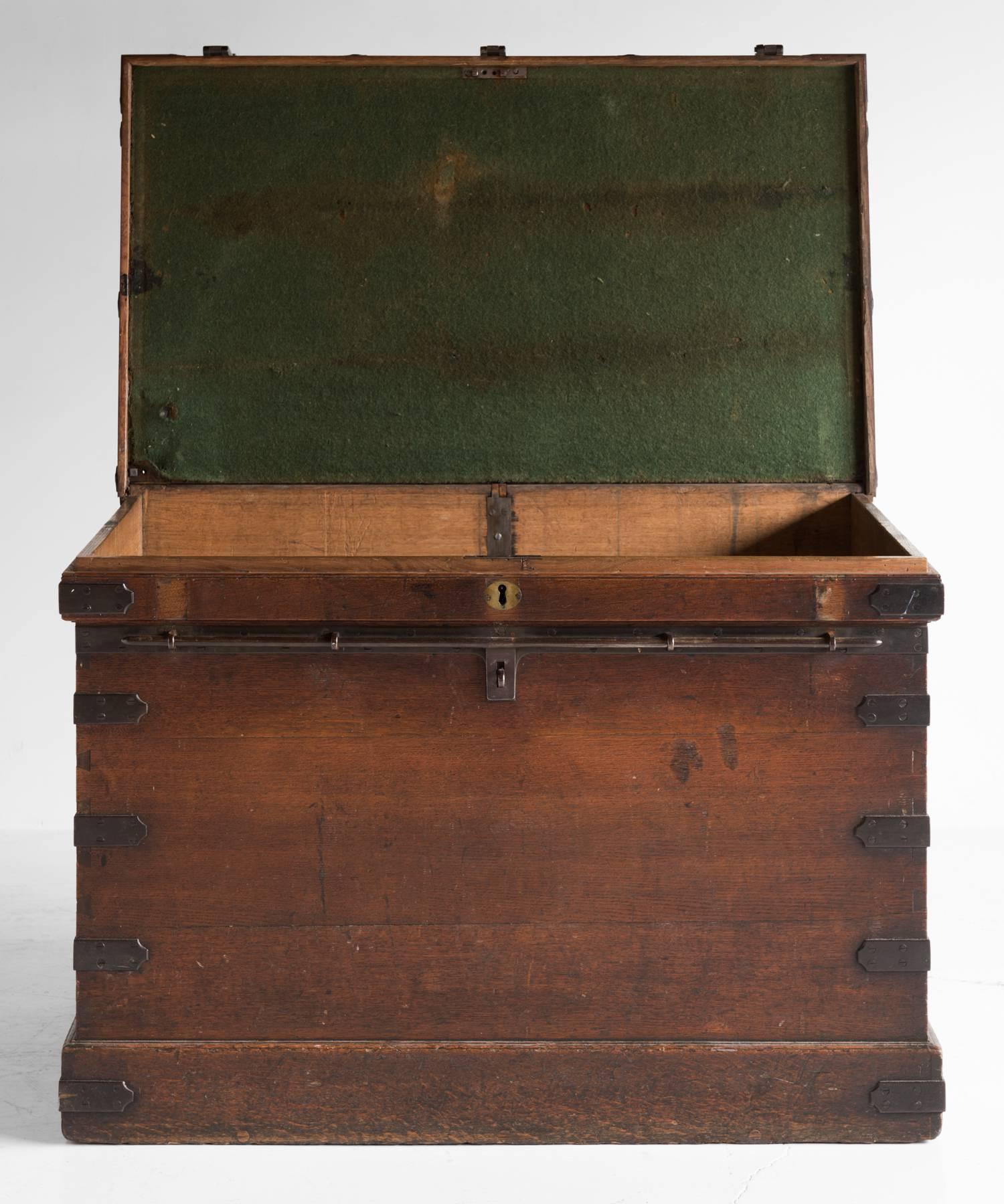 Victorian Steel Bound Oak Chest, England, circa 1880