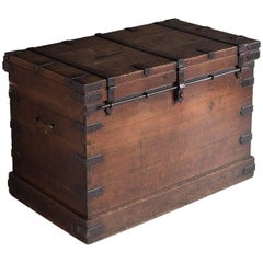 Antique Steel Bound Oak Chest, England, circa 1880