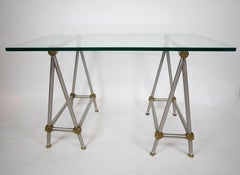 Steel, Brass and Glass Campaign Style Desk/Table