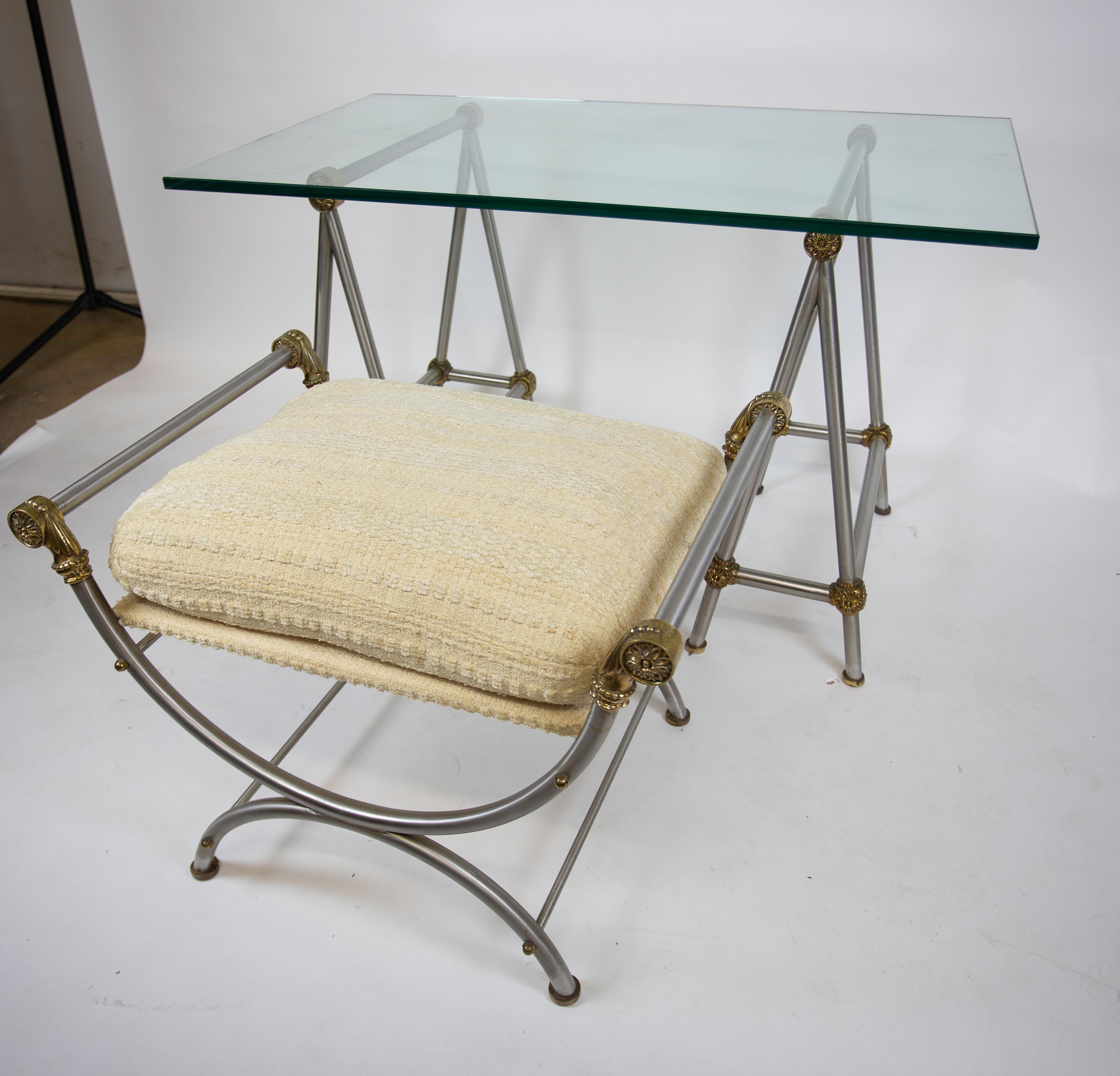 Late 20th Century Steel, Brass and Glass Campaign Style Desk/Table For Sale