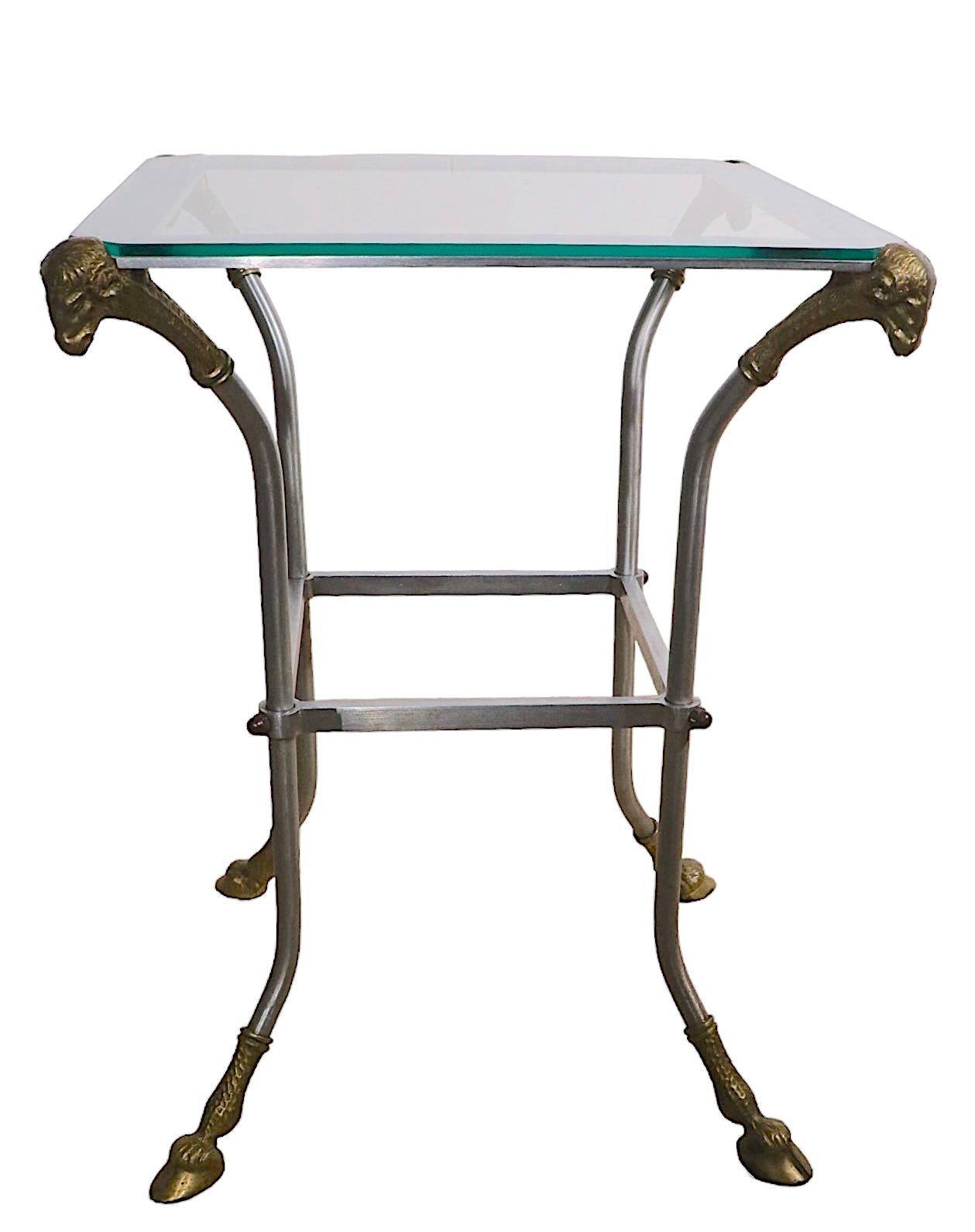 Steel Brass and Glass Neo Classic Table Att. to Maison Jansen For Sale 8