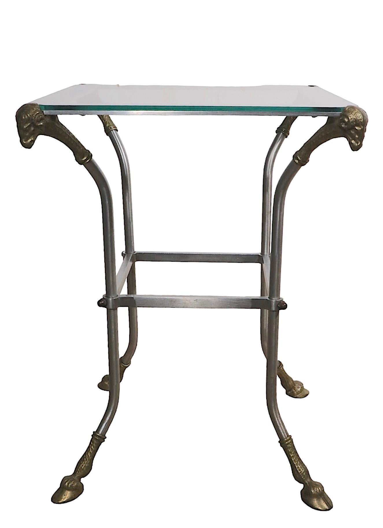 Steel Brass and Glass Neo Classic Table Att. to Maison Jansen For Sale 11