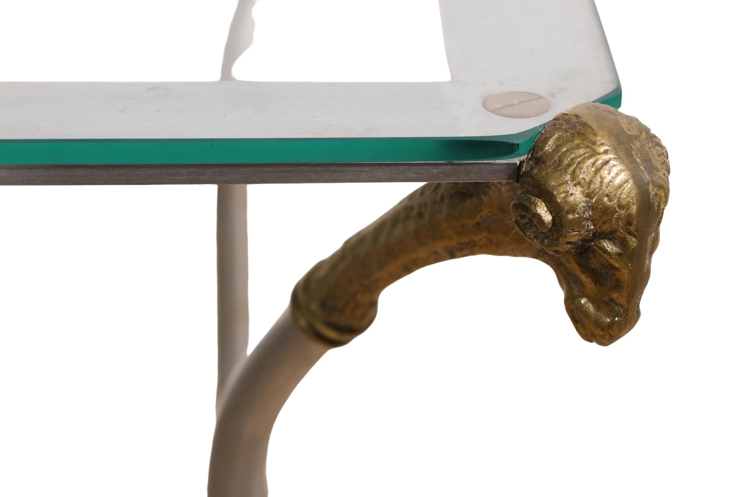 Steel Brass and Glass Neo Classic Table Att. to Maison Jansen In Good Condition For Sale In New York, NY