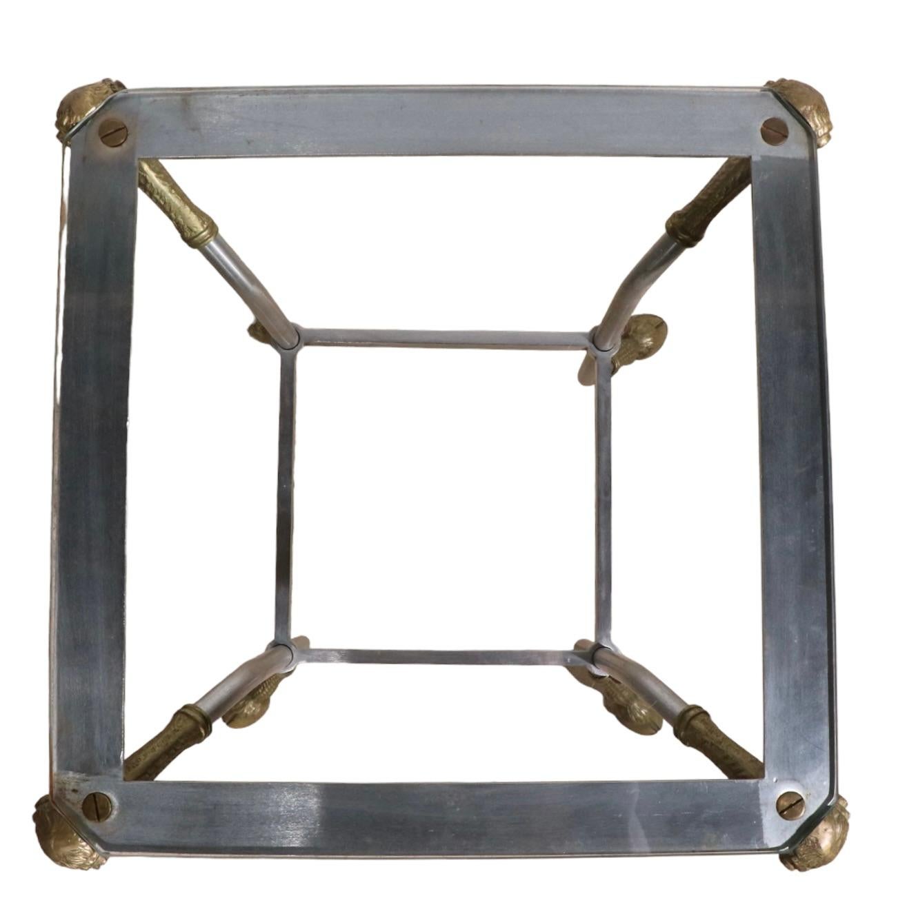 Steel Brass and Glass Neo Classic Table Att. to Maison Jansen For Sale 2