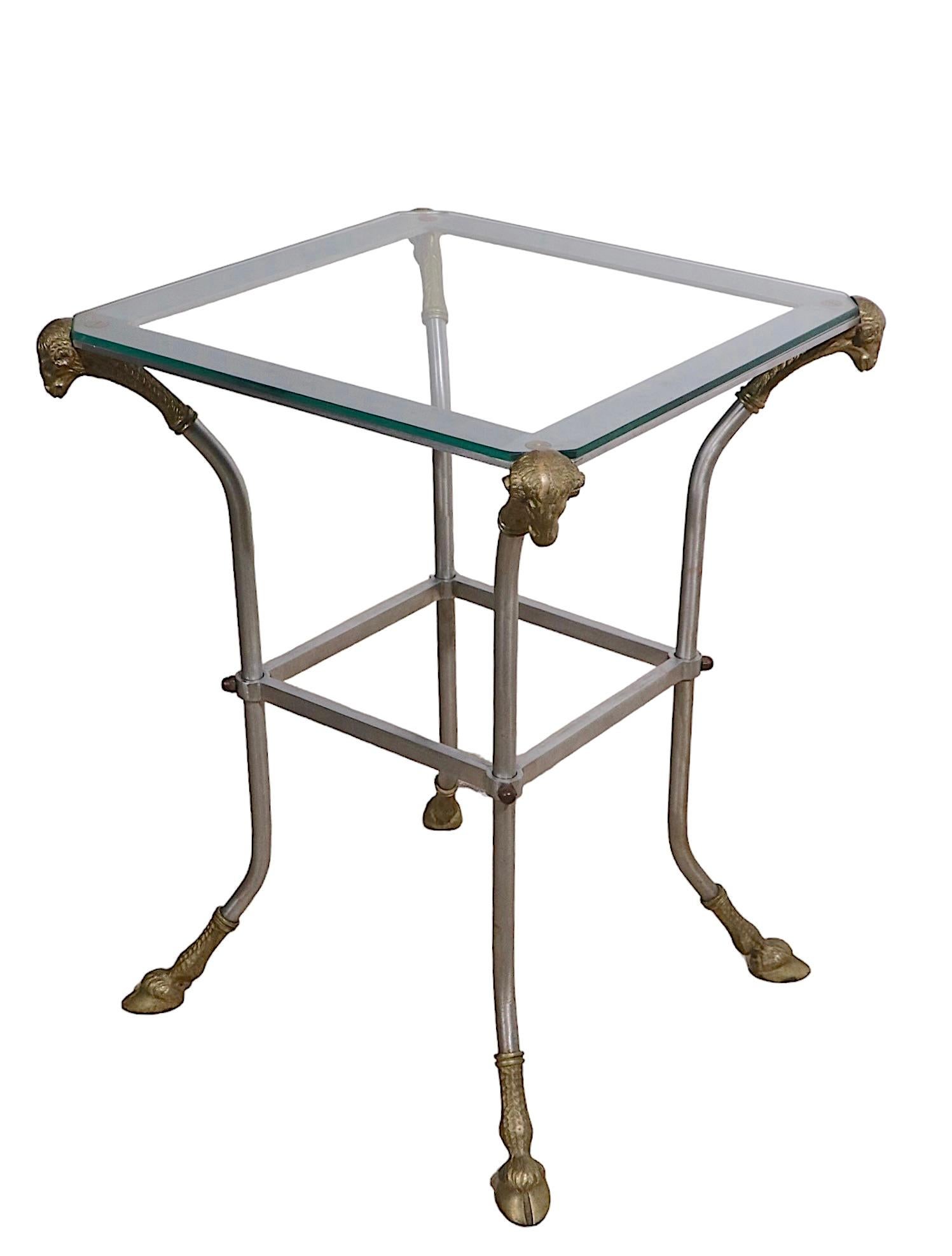 Steel Brass and Glass Neo Classic Table Att. to Maison Jansen For Sale 3