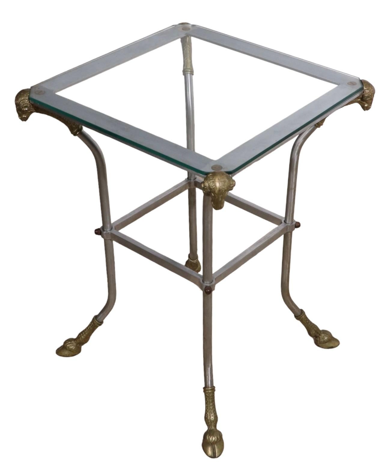 Steel Brass and Glass Neo Classic Table Att. to Maison Jansen For Sale 4